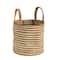 14'' Handwoven Stripe Natural Cotton and Jute Boho Chic Basket Planter